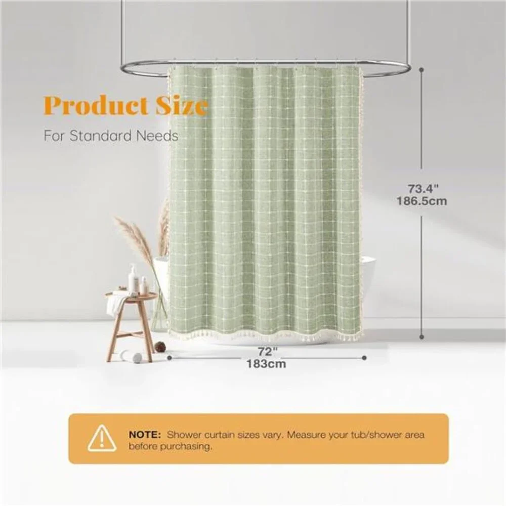 Boho Farmhouse Shower Curtain, Linen Rustic Heavy Duty Fabric Shower